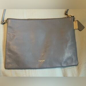 Coach Pebbled Leather Crossbody Pouch Slate Blue Damaged Zipper&Bottom Corners